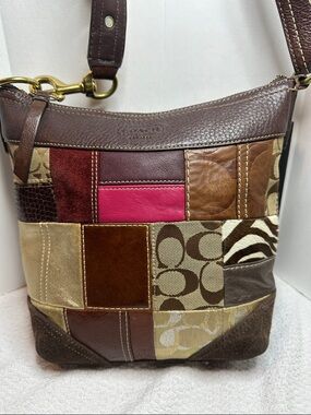 Coach 2006 Patchwork Shoulder Bag in Brown & Pink Accent
